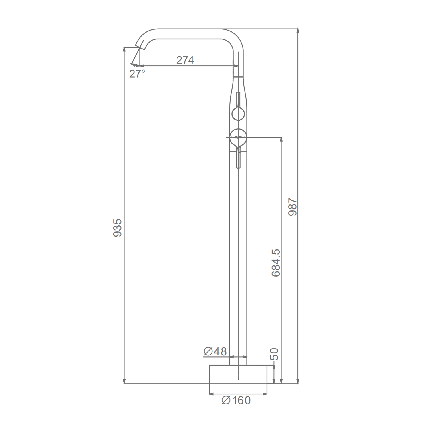 Смеситель Raglo для ванны напольный монолитный, хром (R20.33) - фото 2