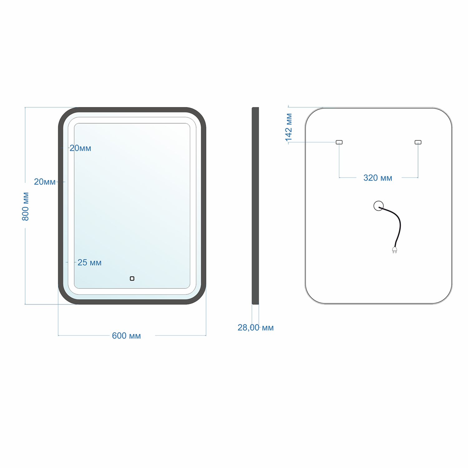 Зеркало MIXLINE "Мальта-лофт" 600*800 сенсорный выключатель, пластиковая рама (548633) - фото 2