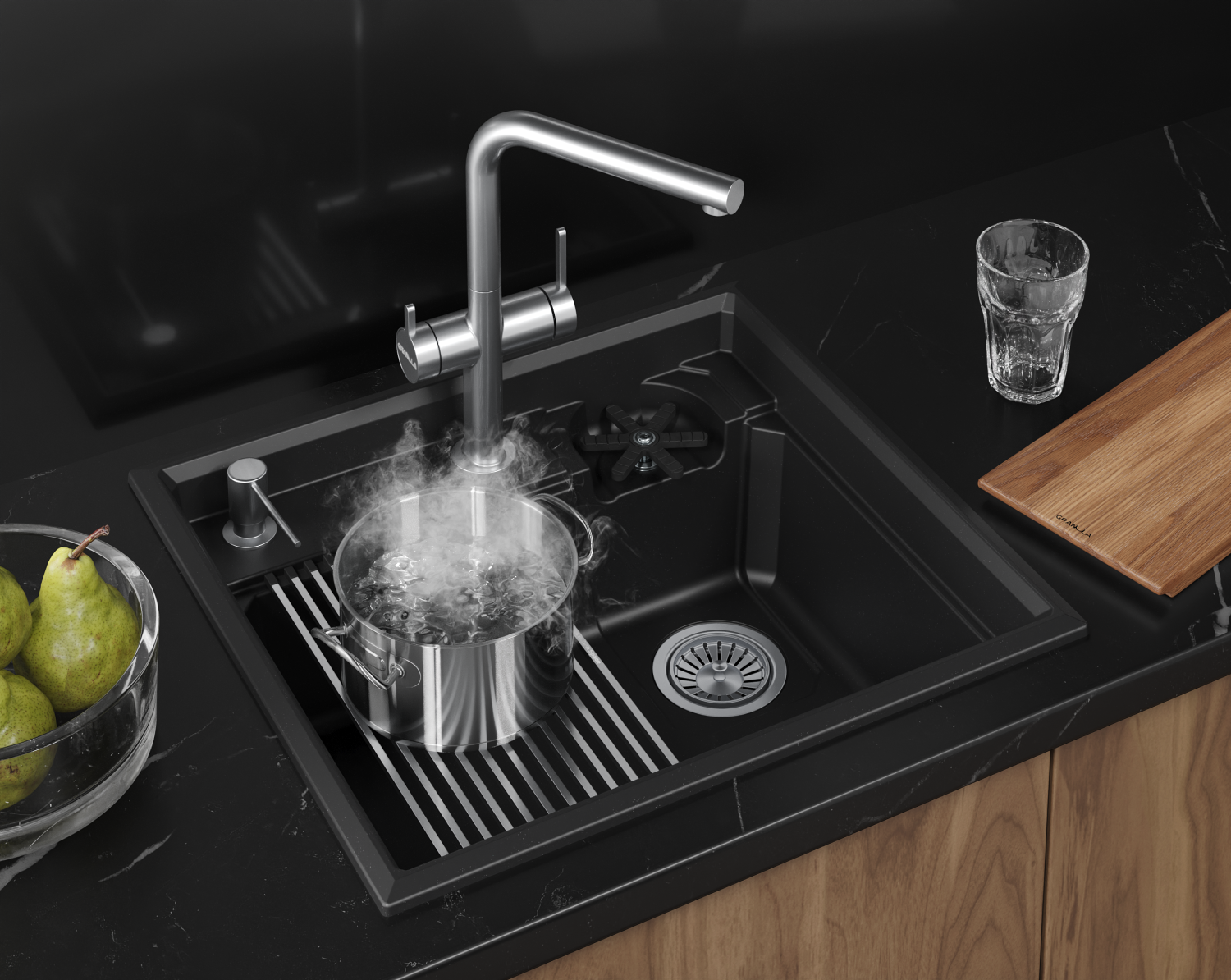 Кухонная мойка GRANULA KITCHEN SPACE RINZER кварц (5807R, ШВАРЦ) - фото 5