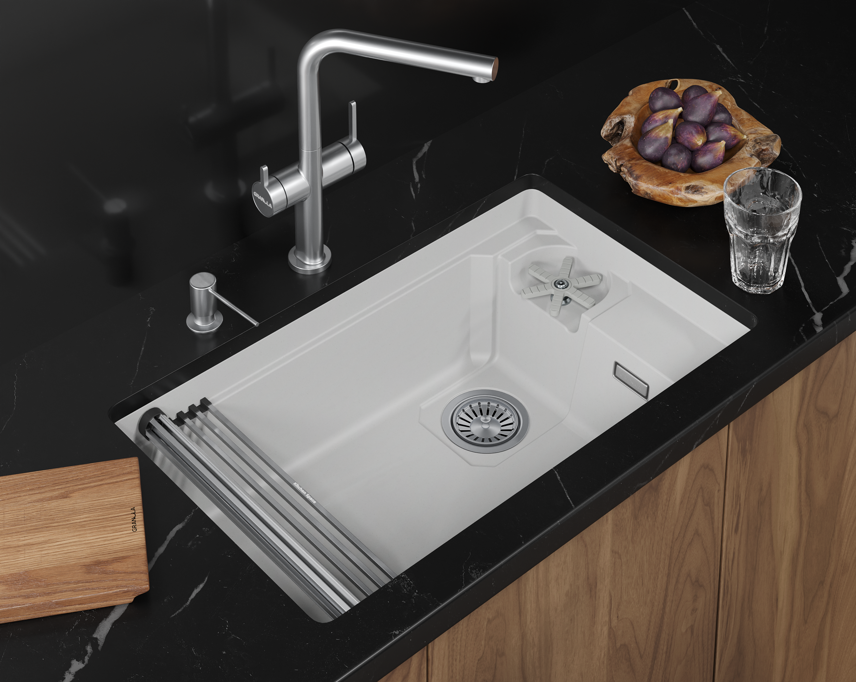 Кухонная мойка GRANULA KITCHEN SPACE RINZER кварц (7309RU, АРКТИК) - фото 6