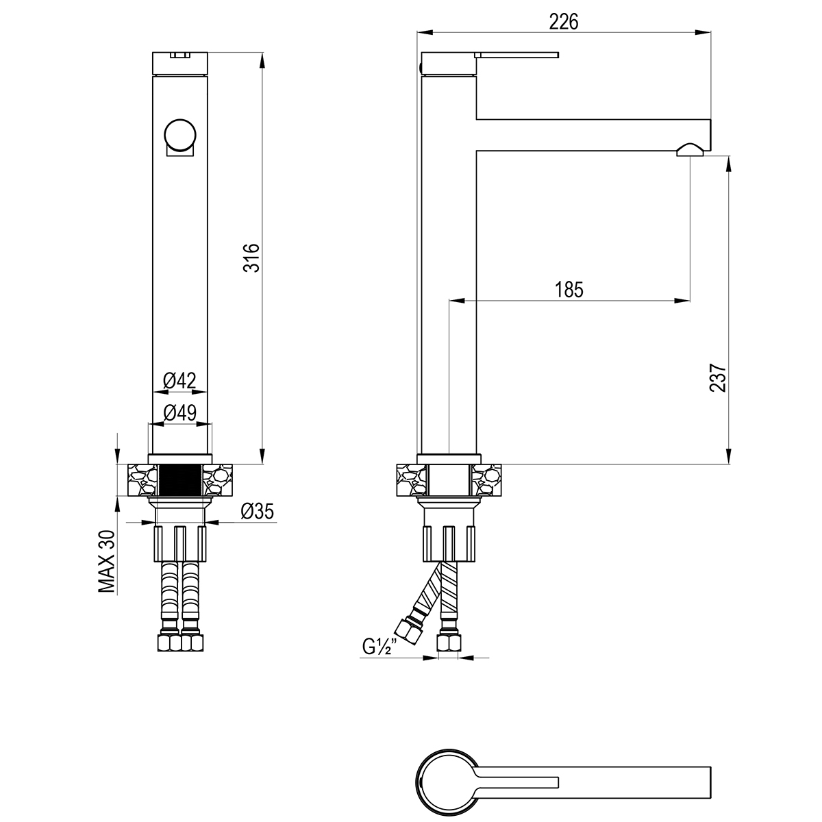 Смеситель Rossinka для раковины высокий монолитный (RSF-1715S-SSN) - фото 3