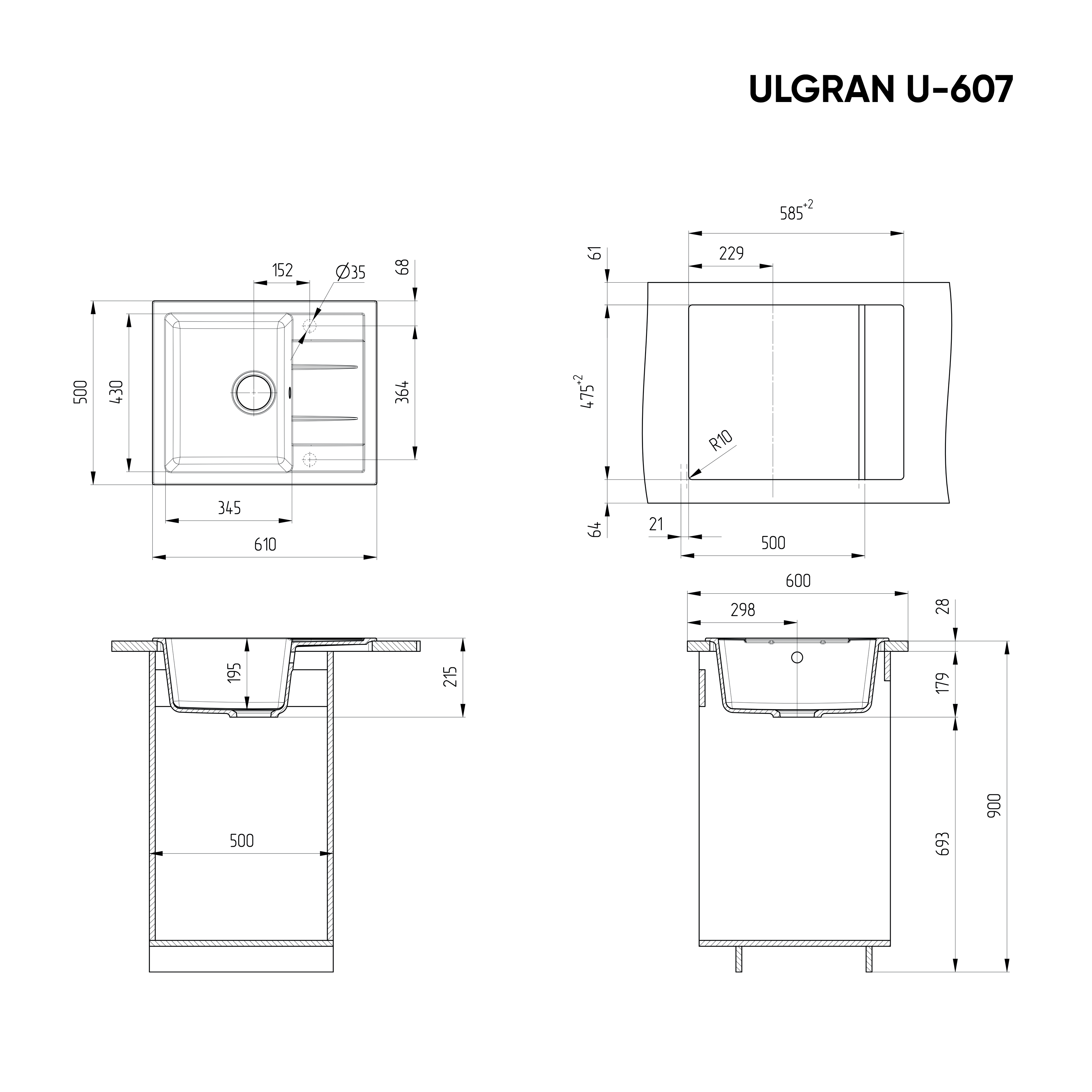 Мойка Ulgran Classic черный (U-607-308) Мойка Ulgran Classic черный (U-607-308) - фото 4