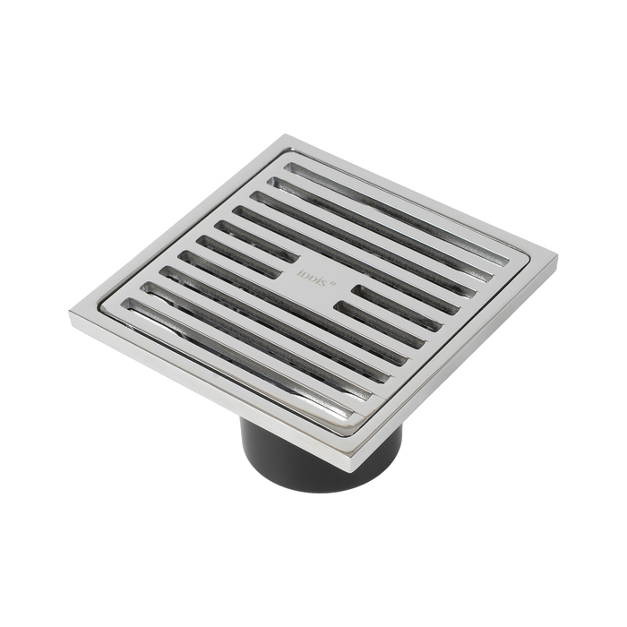 Трап душевой, вертикальный выпуск, сухой затвор, 10х10см, хром матовый, IDDIS, 980CV10SB3DDZ - фото 1