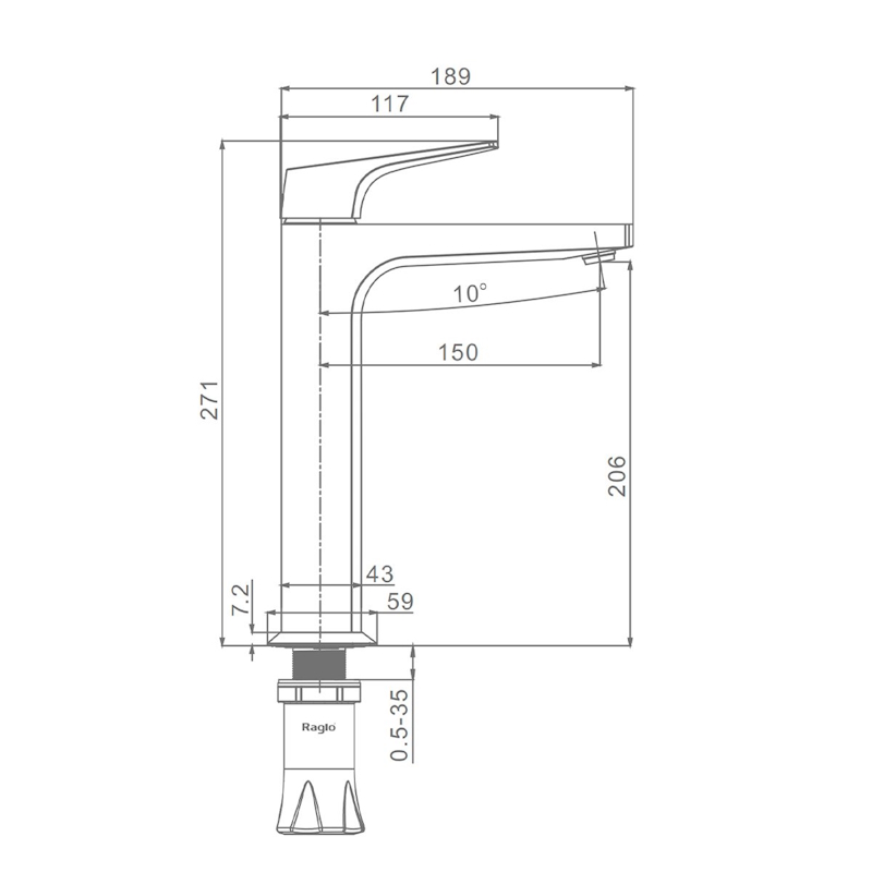 Смеситель Raglo для раковины высокий монолитный, графит (R07.15.09) - фото 2