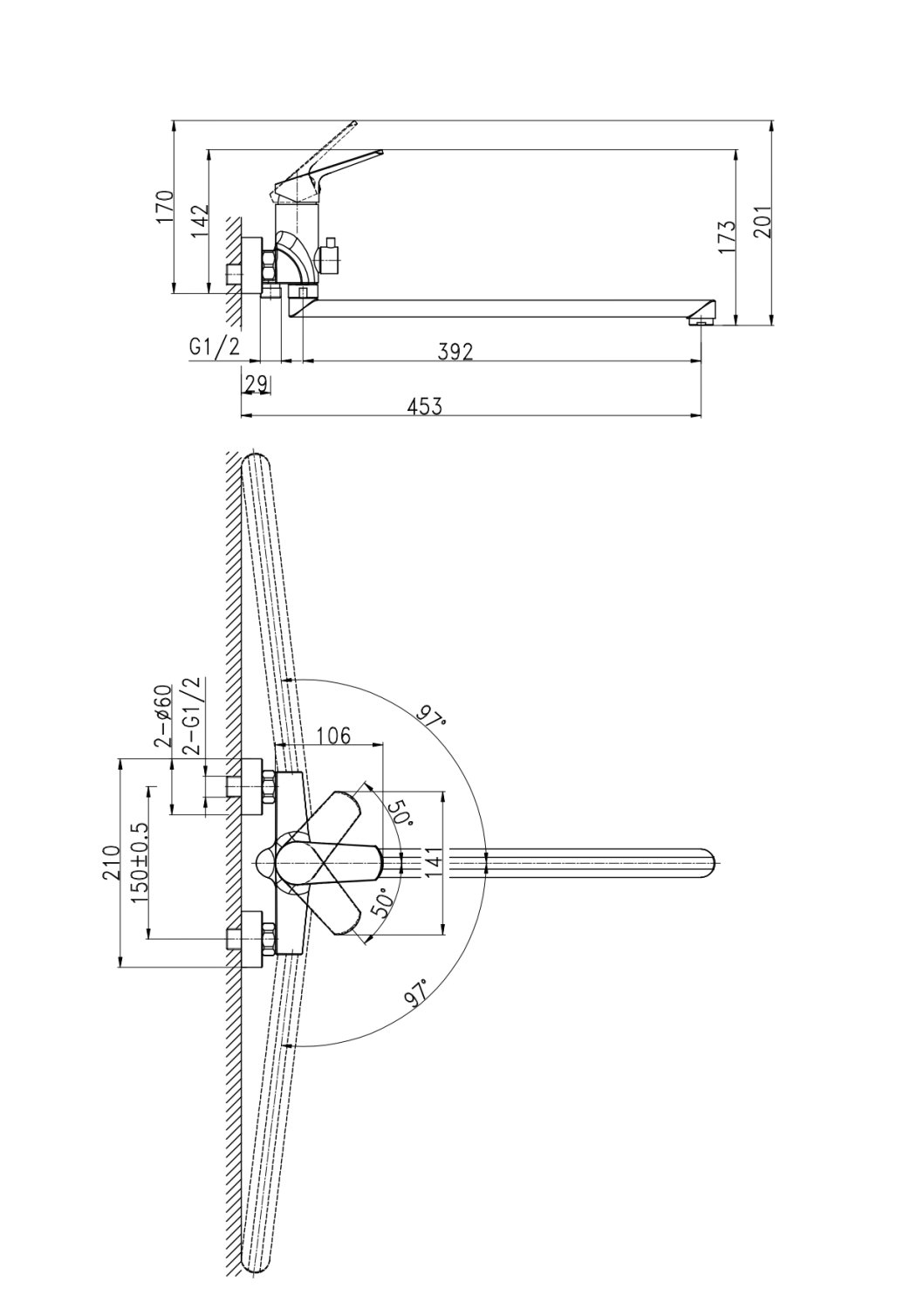 Смеситель для ванны Cersanit FLAVIS с длинным изливом однорычажный (64093) - фото 3