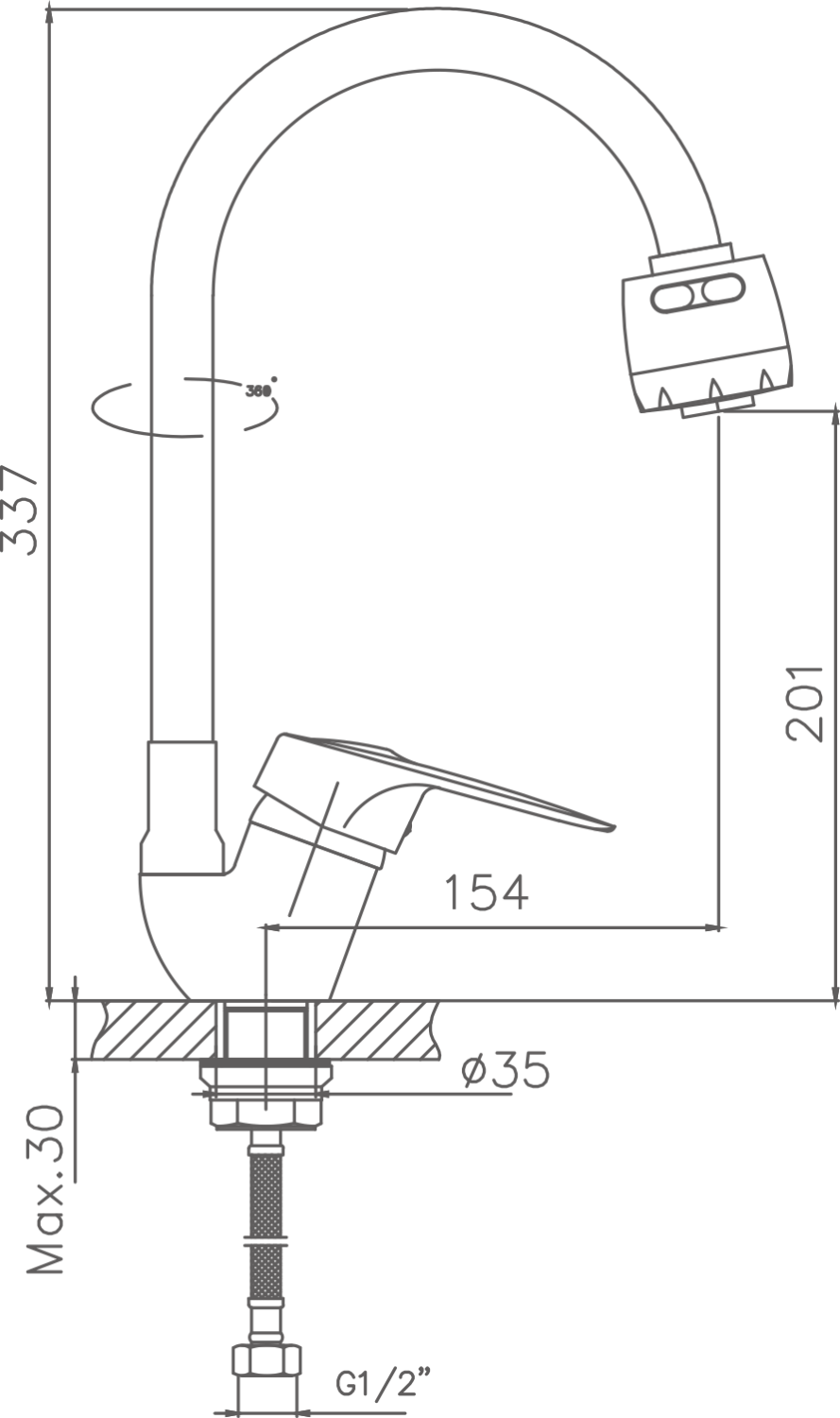 Смеситель для кухни Cron белый (CN4304) - фото 2