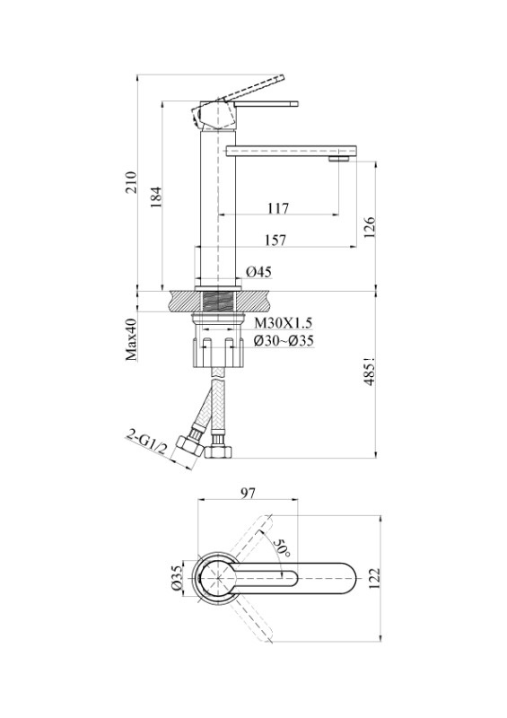 Смеситель для раковины CERSANIT OLIVA однорычажный черный (68960) - фото 8