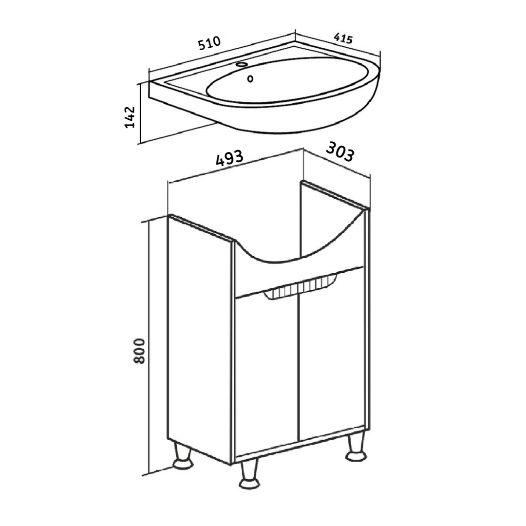 Тумба Runo Эконова 50 белая крем под умывальник 00000000152 (Уют 50) (00-00004658) - фото 3