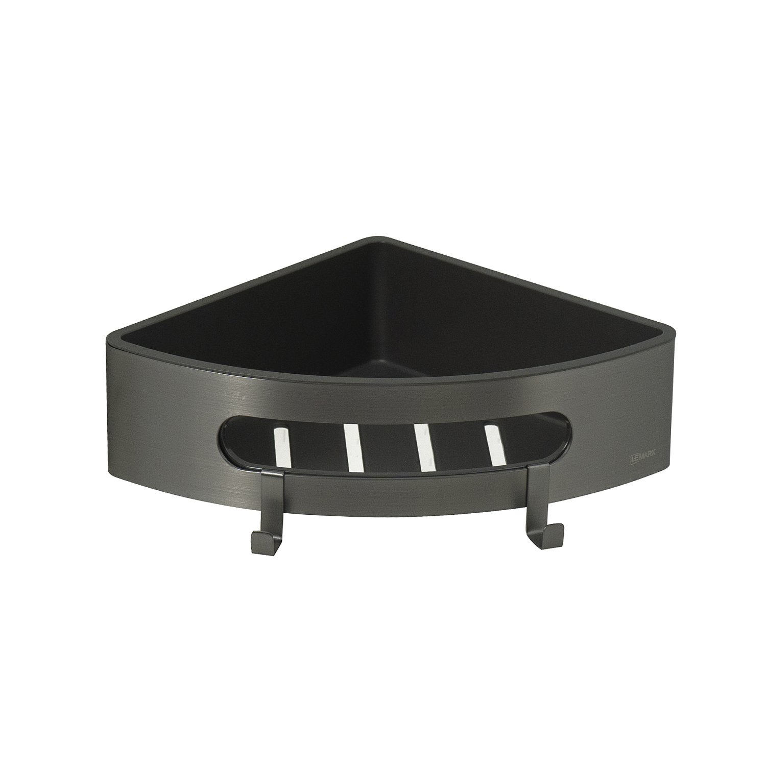 Полка для душа угловая Lemark SHELF LINE из нерж. стали с крючками, графит/вставка-пластик графит (9776048) - фото 1