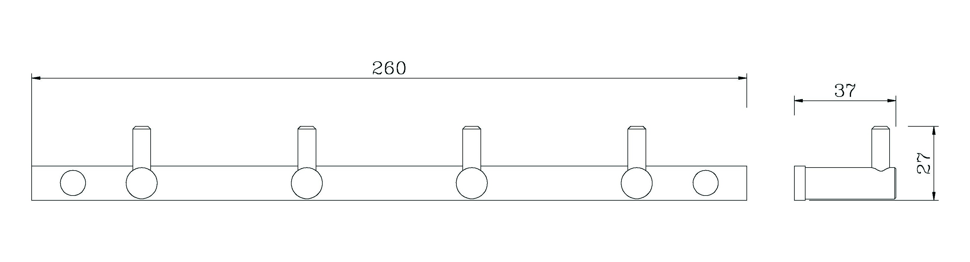 Планка настенная узкая 4 крючка RUSH Bianki (BI76242) - фото 2