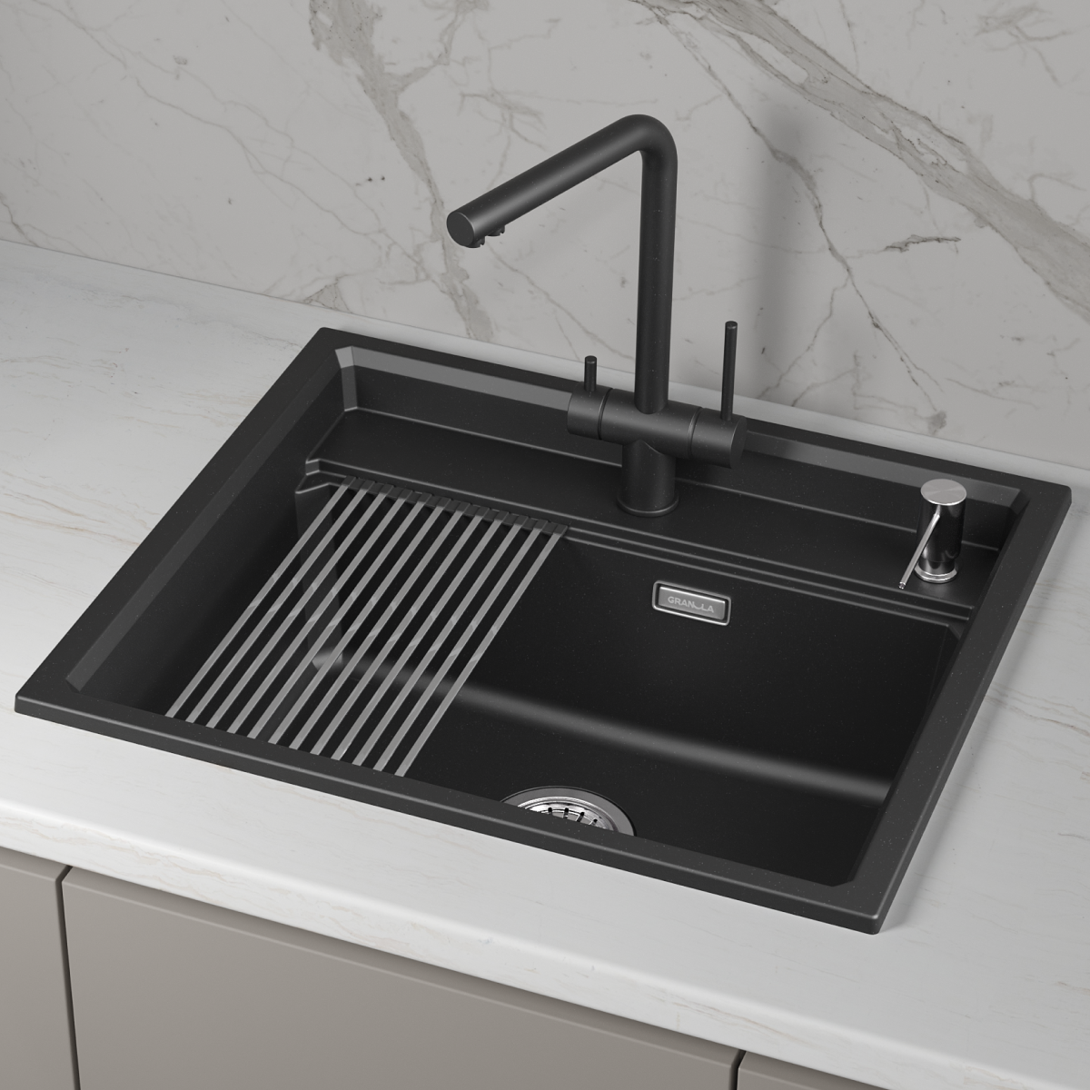 Кухонная мойка GRANULA кварц (6003i, ШВАРЦ) - фото 3