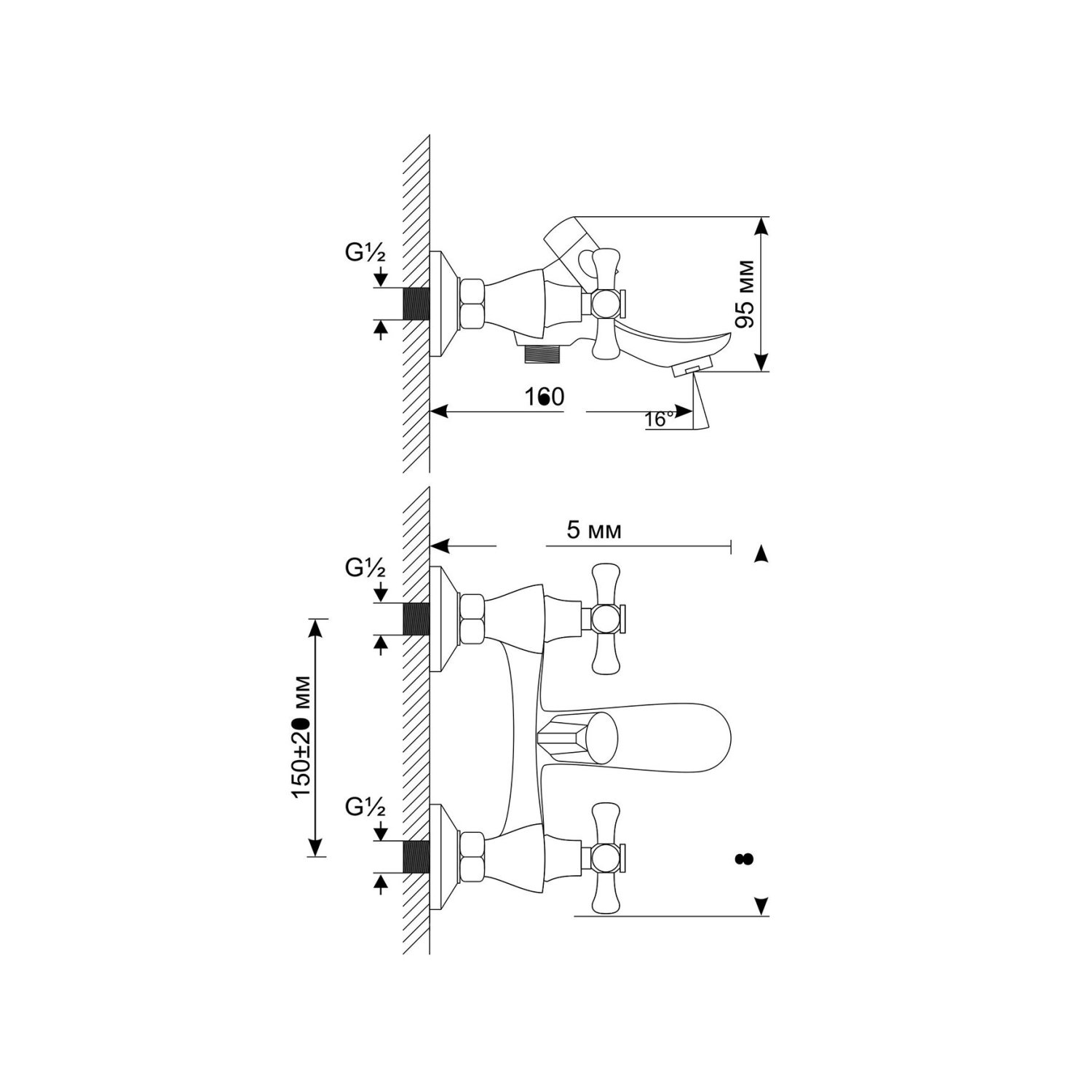 Смеситель для ванны MIXLINE ML10-01 (529846) - фото 2