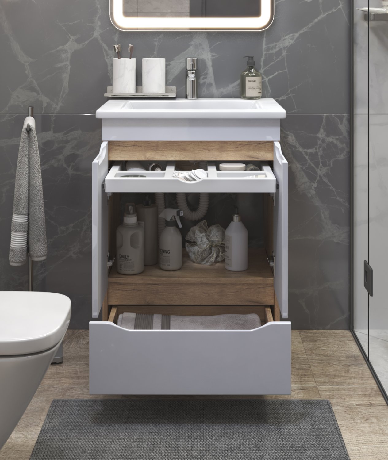 Тумба VIGO Grani 600-2-1 дуб золотой под умывальник Ц0000004928 (Элина 60) (tn.GRI.ELI.60.2D.1Y дуб золотой) - фото 2