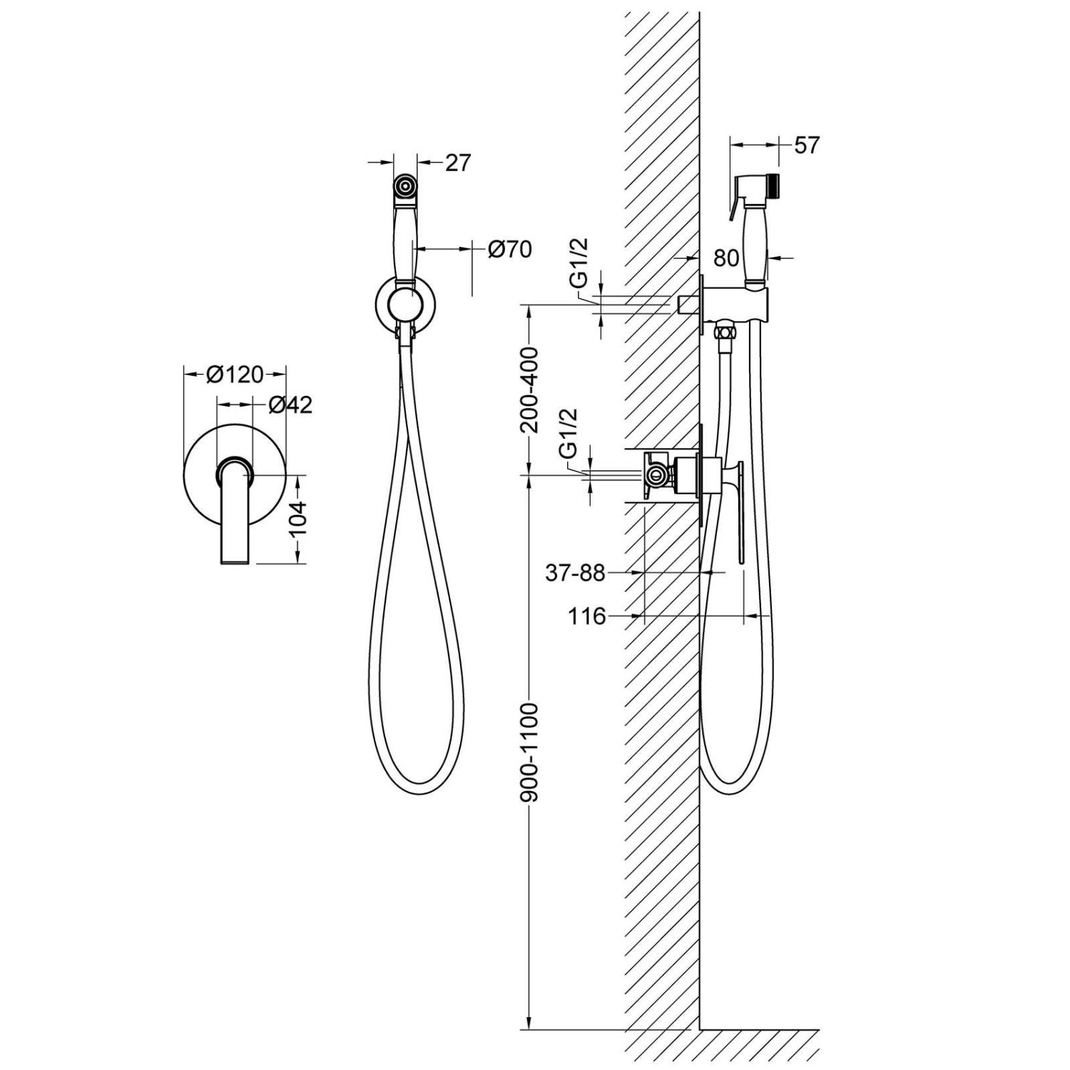 Смеситель встроенный с гигиеническим душем Timo Anni (2789/03SM) черный - фото 3