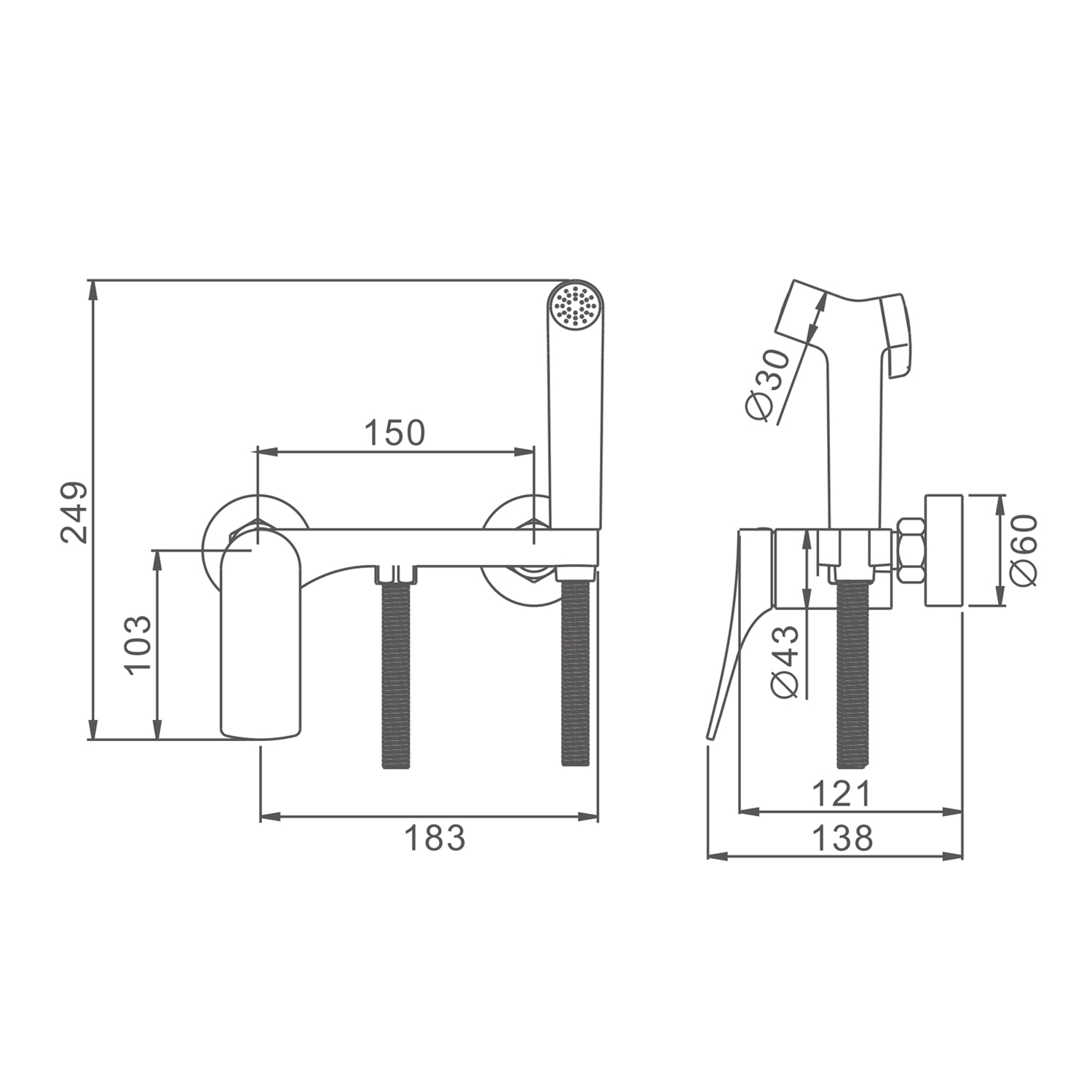 Смеситель Splenka с гигиеническим душем настенный графит (S54.51.09) - фото 2
