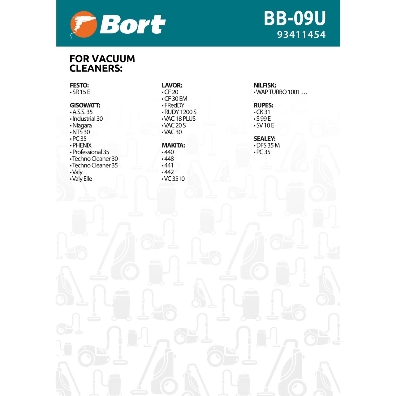 Комплект мешков пылесборных для пылесоса Bort BB-09U (93411454) - фото 3