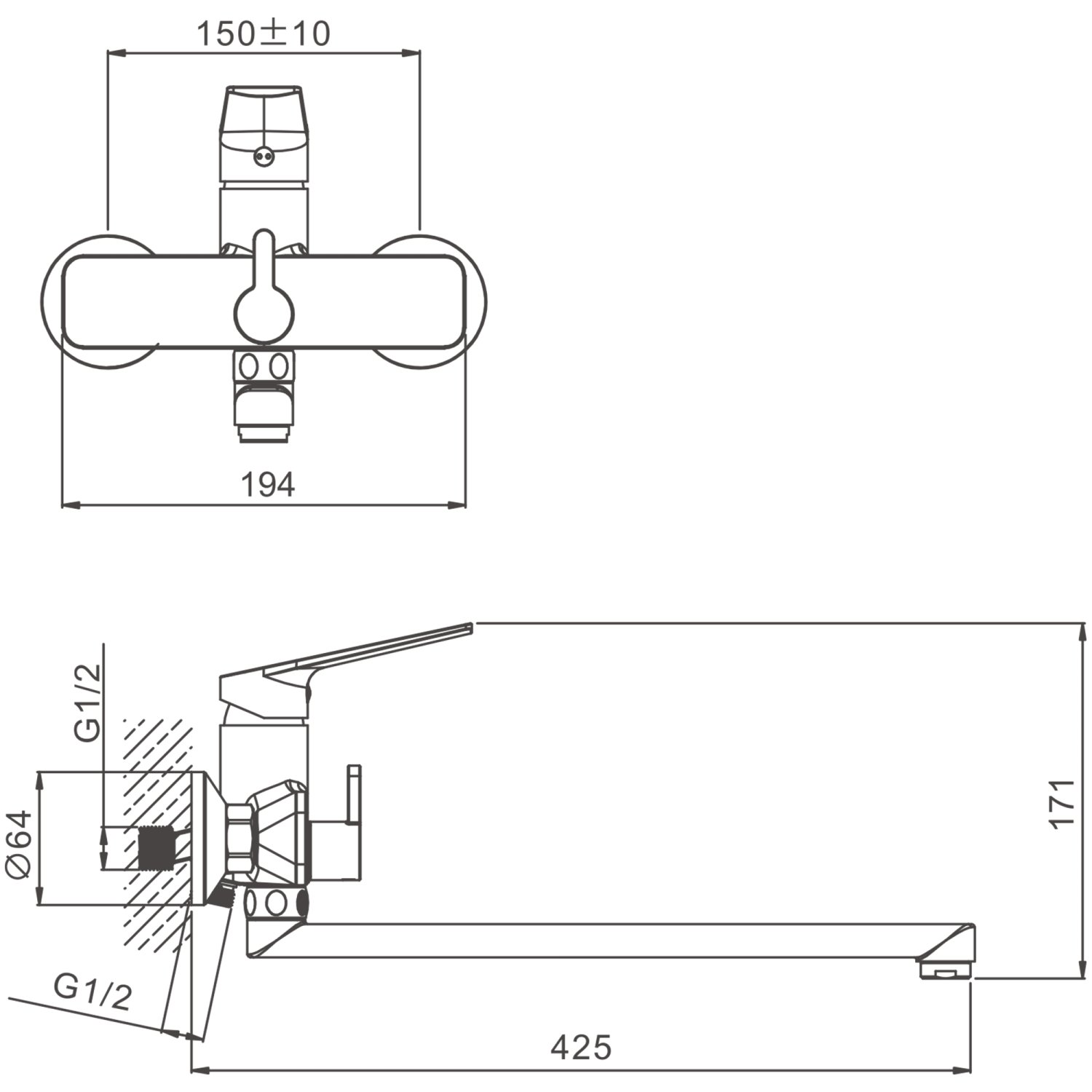 Смеситель для ванны BELZ B533-7 с аксессуарами, длинный излив (B22533-7) - фото 2