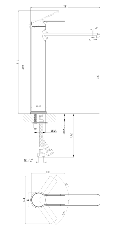 Смеситель для раковины CERSANIT VIBE высокий однорычажный хром (68927) - фото 8