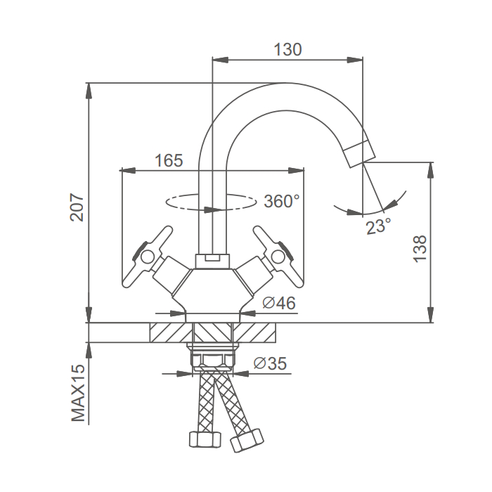 Смеситель Splenka для раковины вентильный С-образный поворотный излив, хром (S80.13) - фото 2