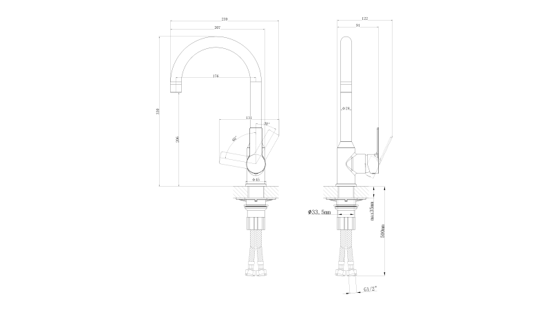 Смеситель для кухни CERSANIT VIBE однорычажный хром (68935) - фото 7