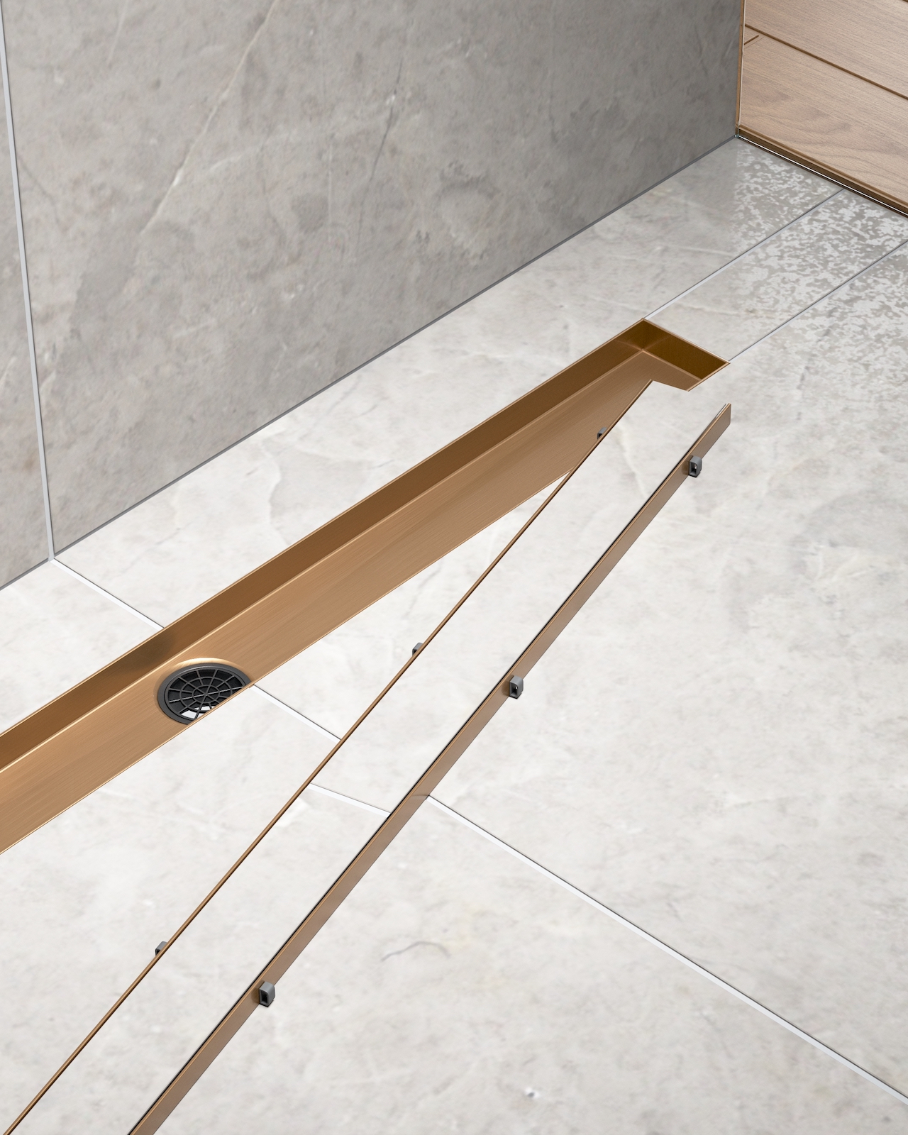 Душевой лоток TIMO Drain System 700 с двусторонней панелью "plate" под плитку, розовое золото (DS230207/19) - фото 2
