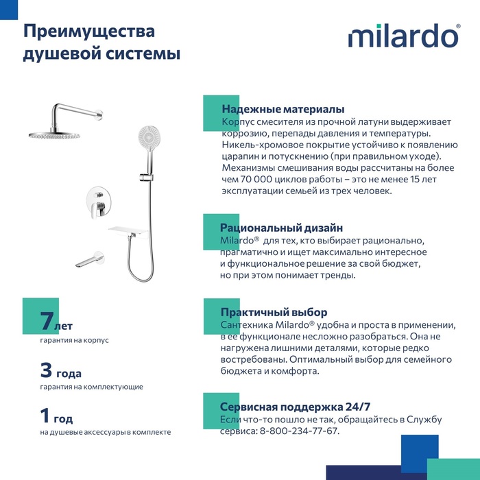 Душевая система скрытого монтажа с тропическим душем, ручным душем и изливом Milardo Rora (RORSB03M68) Душевая система скрытого монтажа с тропическим душем, ручным душем и изливом Milardo Rora (RORSB03M68) - фото 6