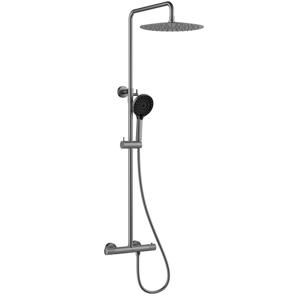 Смеситель Lemark Beluga для душа с регулируемой высотой штанги и лейкой верхнего душа «Тропический дождь», термостатический (LMF-8045B-GM)