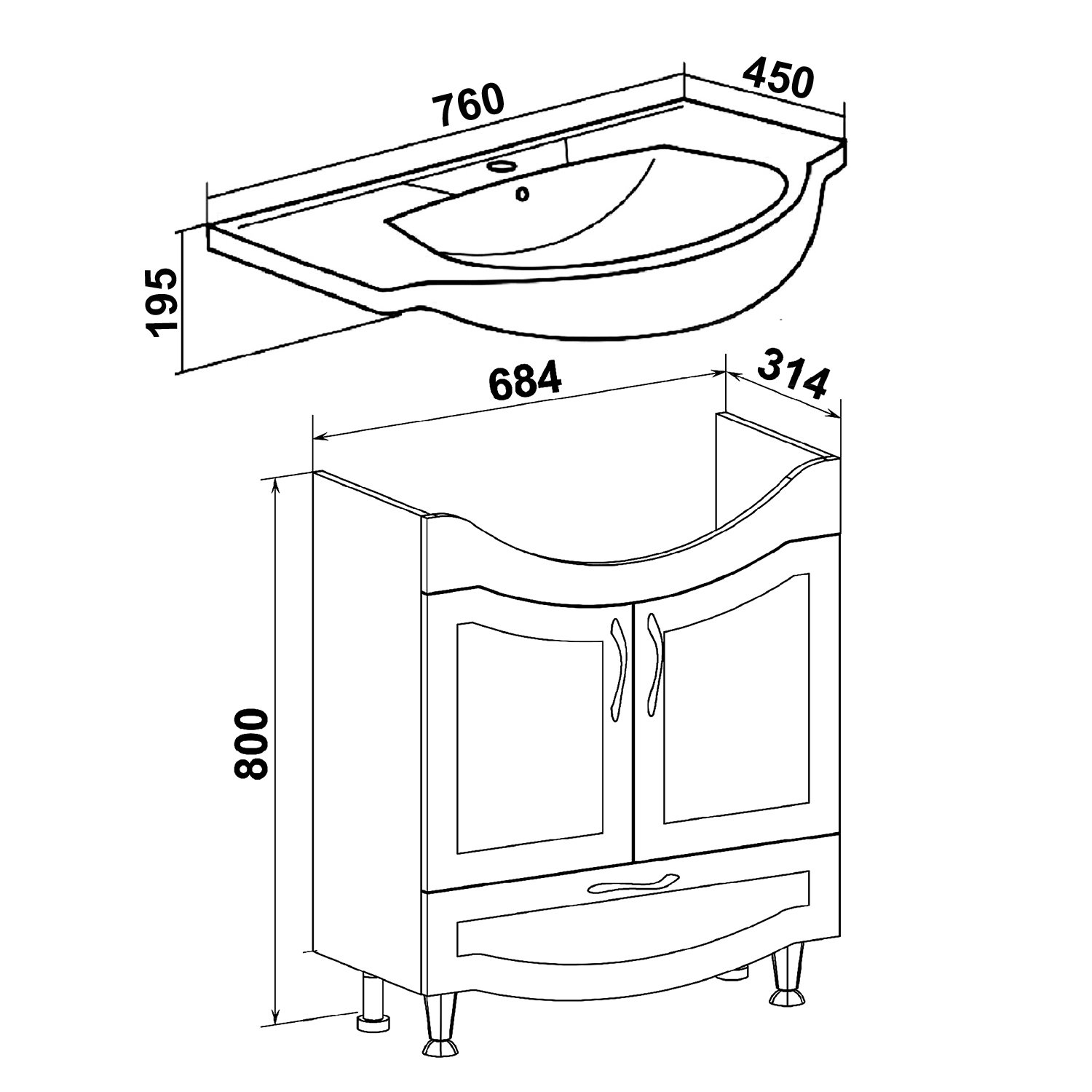 Тумба Runo Неаполь 75 под умывальник УТ000001314 (Элеганс 75) (00-00001034) - фото 5