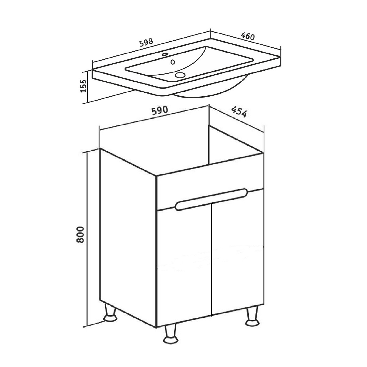 Тумба Runo Парма 60 напольная 2 двери под умывальник УТ000001837 (Omega 60) (00-00001038) - фото 4
