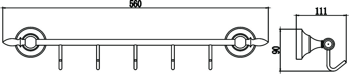 Планка с крючками (5 крючков) Savol 68b (S-06875B) - фото 2