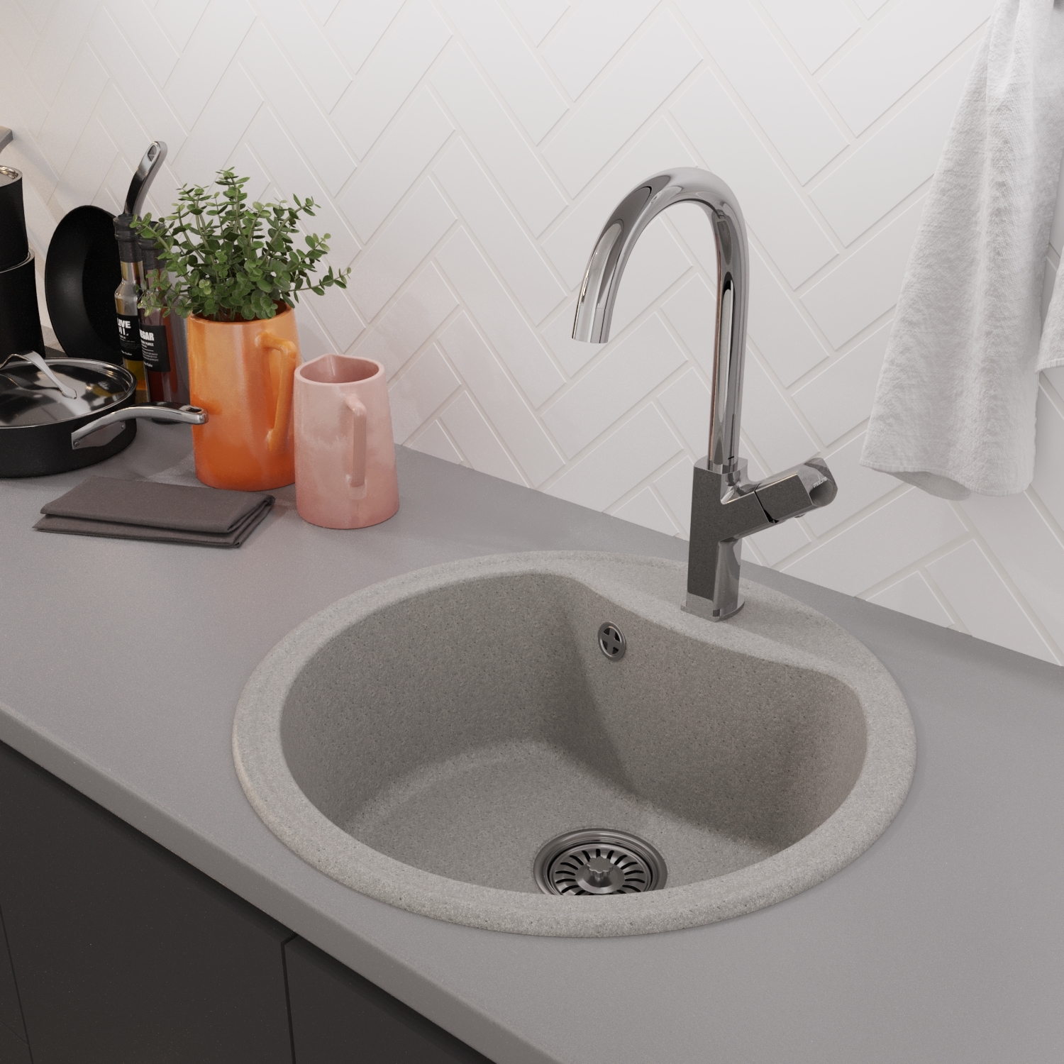 Мойкa MIXLINE ML-GM09 круглая, серая 510 мм глуб. чаши 190 (551799) Мойкa MIXLINE ML-GM09 круглая, серая 510 мм глуб. чаши 190 (551799) - фото 4