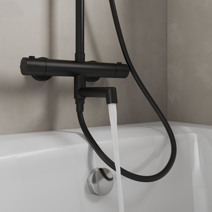 Смеситель термостатический для ванны со стойкой и тропической лейкой Milardo Ideal Spa (ILSBLTHM06) - фото 4