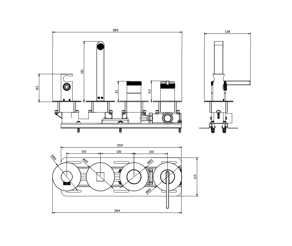 Смеситель для ванны настенный 4 отверстия DQ Bonn черный (DA1704805) - фото 7