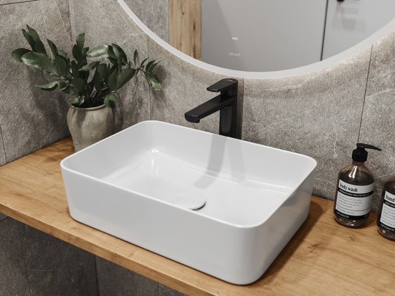 Смеситель для раковины CERSANIT LARA высокий однорычажный черный (68154) - фото 8