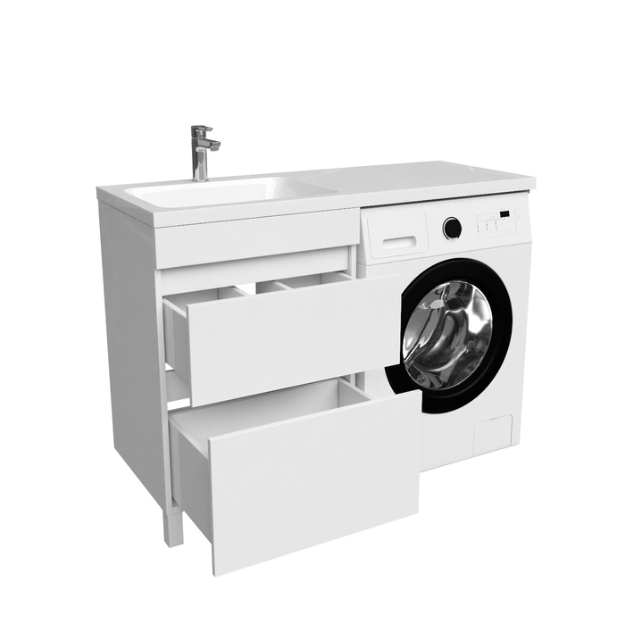 Тумба с умывальником напольная для стиральной машины с ящиками, 120 см, левая, белая, IDDIS Optima Home (OPH12LBi95K) - фото 5