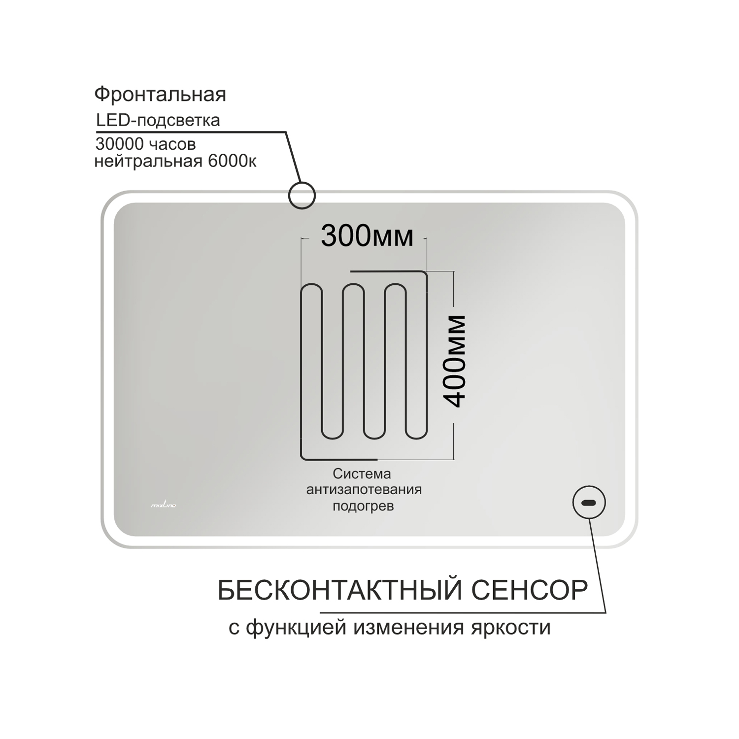 Зеркало MIXLINE "Турин-2" 1200*800 (ШВ) бесконтактный сенсор,светодиодная подсветка+подогрев (555288) Зеркало MIXLINE "Турин-2" 1200*800 (ШВ) бесконтактный сенсор,светодиодная подсветка+подогрев (555288) - фото 5