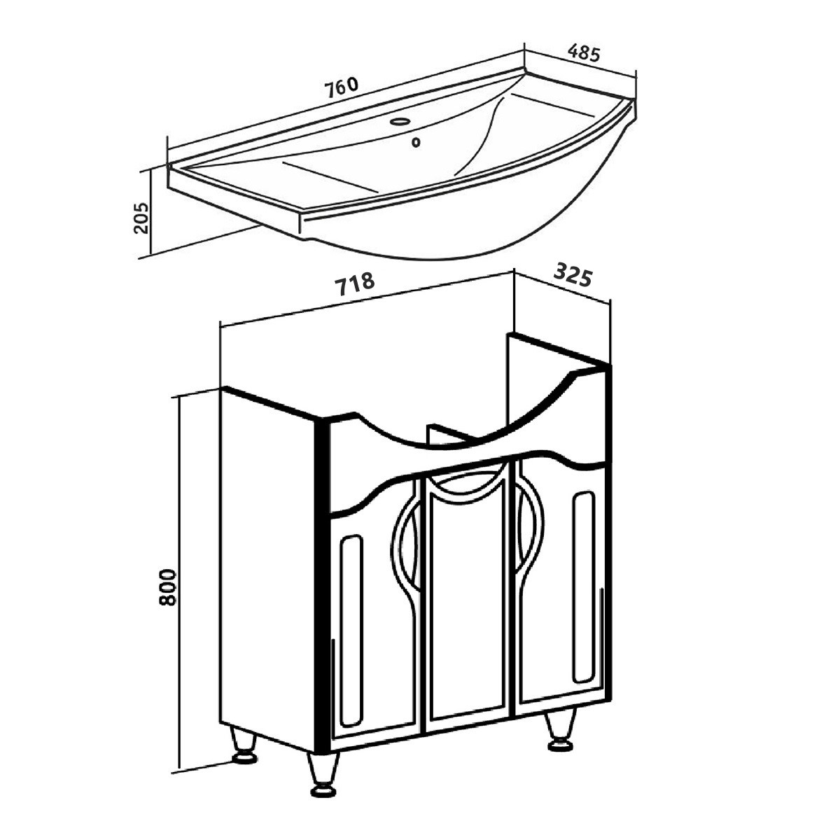 Тумба Runo Толедо 75 под умывальник УТ000001575 (Стиль 75) (00000001039) - фото 3