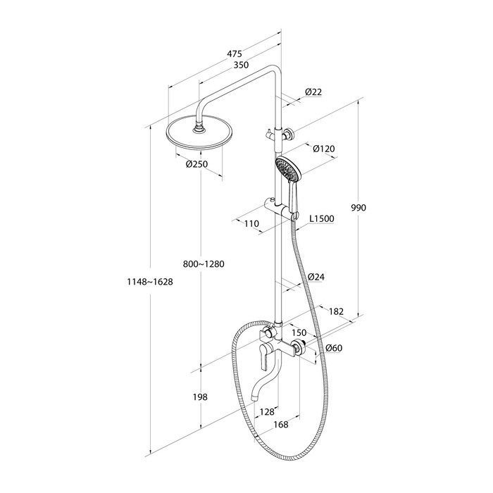 Душевая система с тропическим душем Milardo Stripe черный матовый (STRBL5FM06) - фото 8