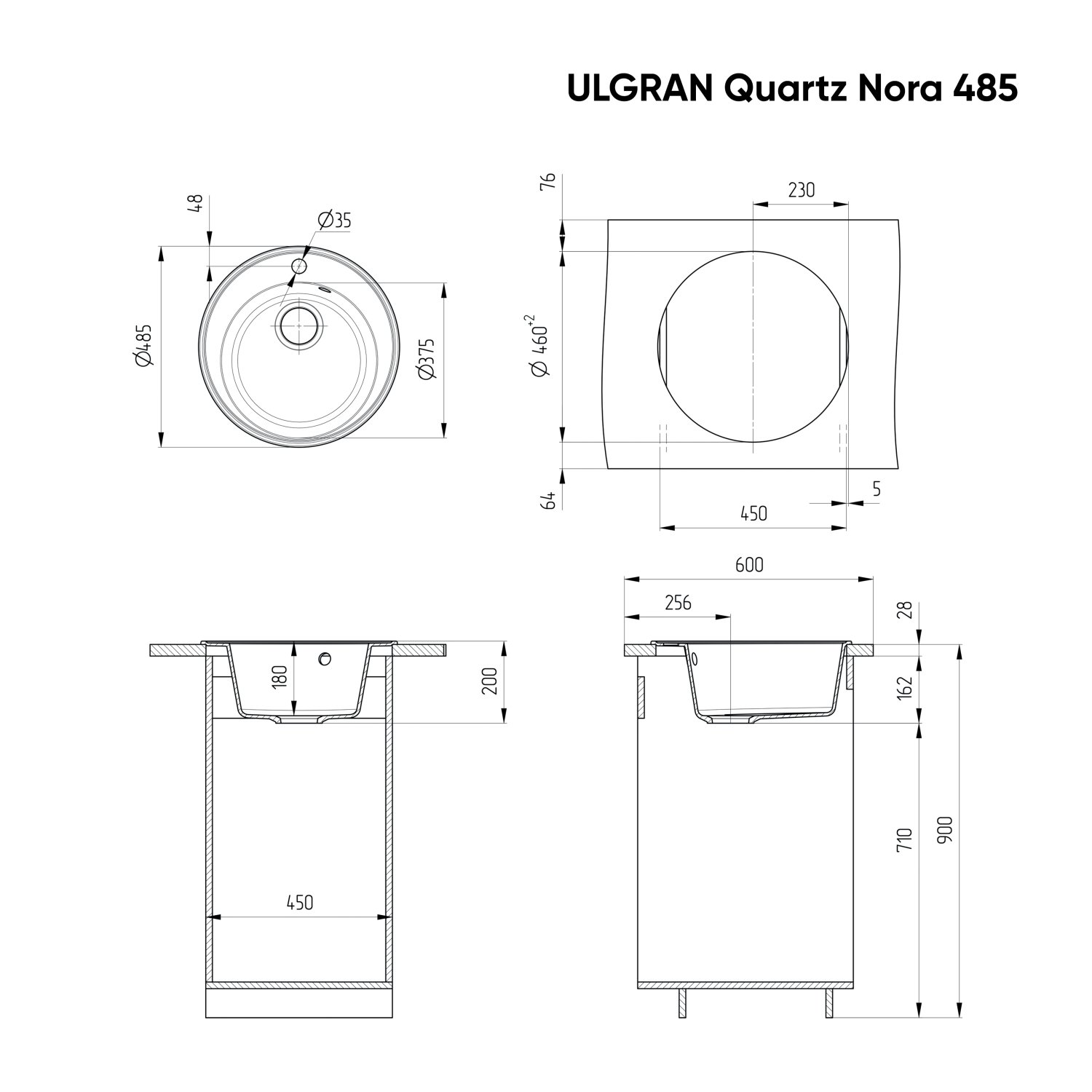 Мойка ULGRAN Quartz бетон (Nora 485-05) - фото 3