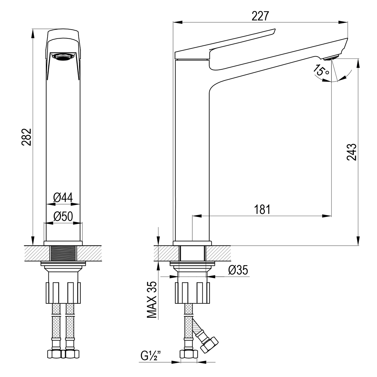 Смеситель DECOROOM DR24 для умывальника высокий монолитный (DR24013) - фото 2