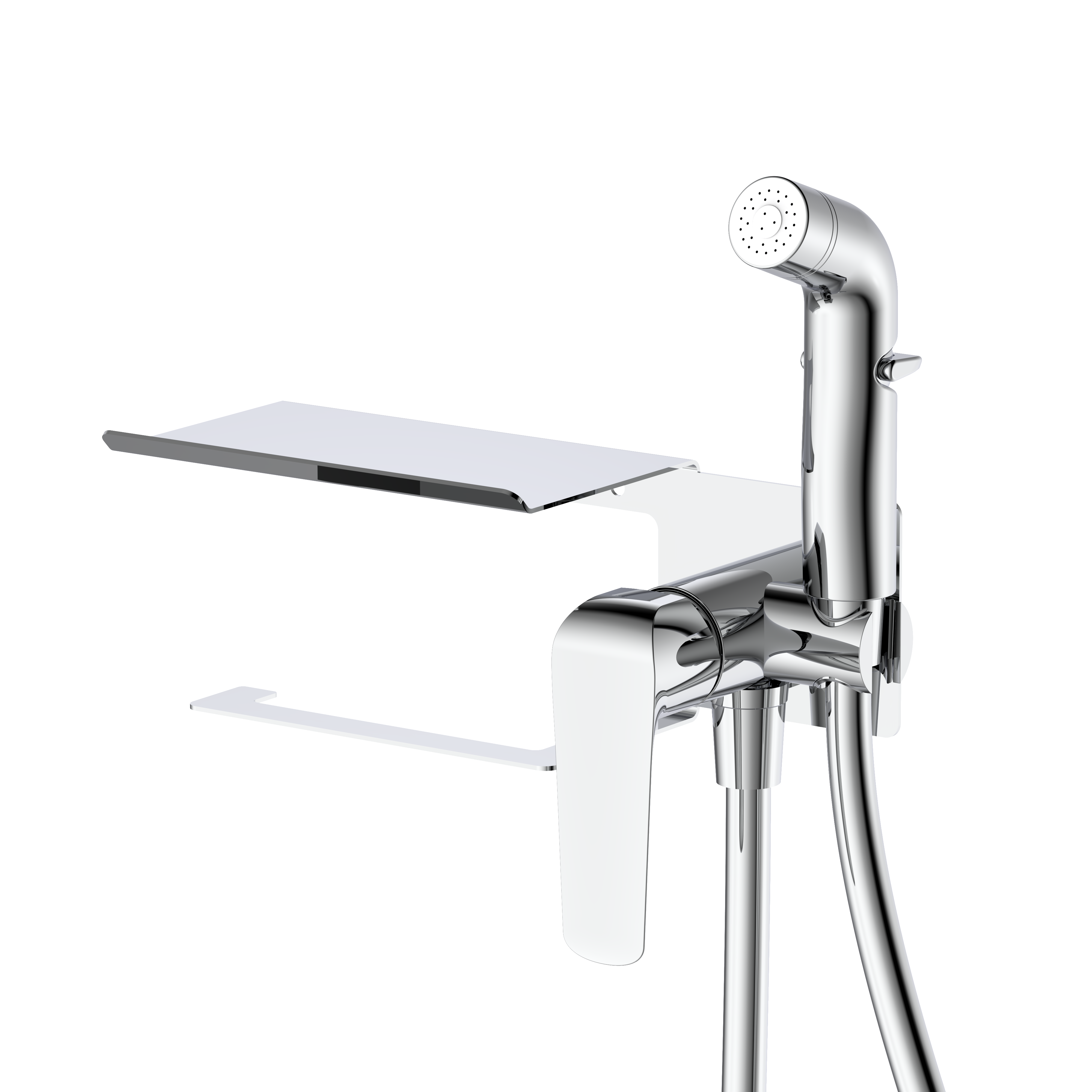 Смеситель с гигиеническим душем и полкой DQ Дюссельдорф (Düsseldorf) хром (DA1724541)