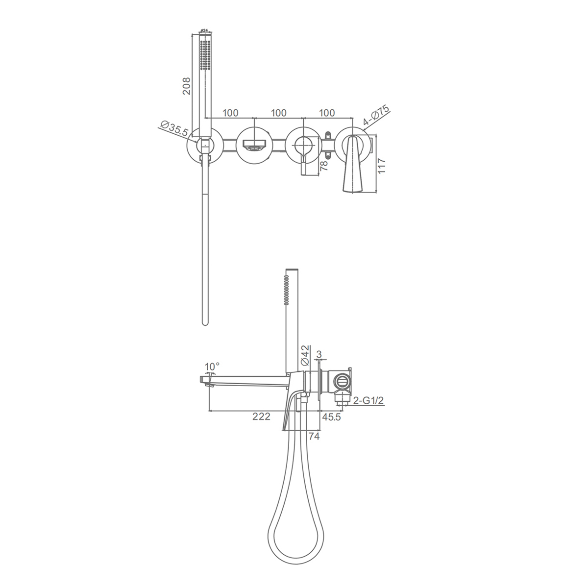 Смеситель Raglo для ванны и душа встраиваемый излив монолитный 20 см, хром (R07.32) - фото 2