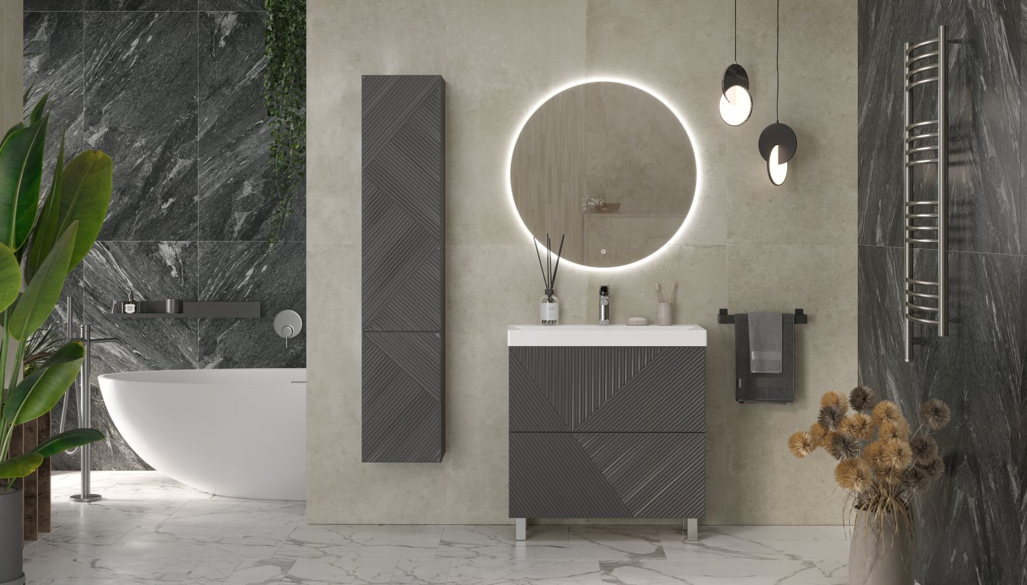 Тумба Velvex Edge 80.2Y графит под раковину 9696-80 (tn.EDG.9696.80.2Y графит) - фото 2