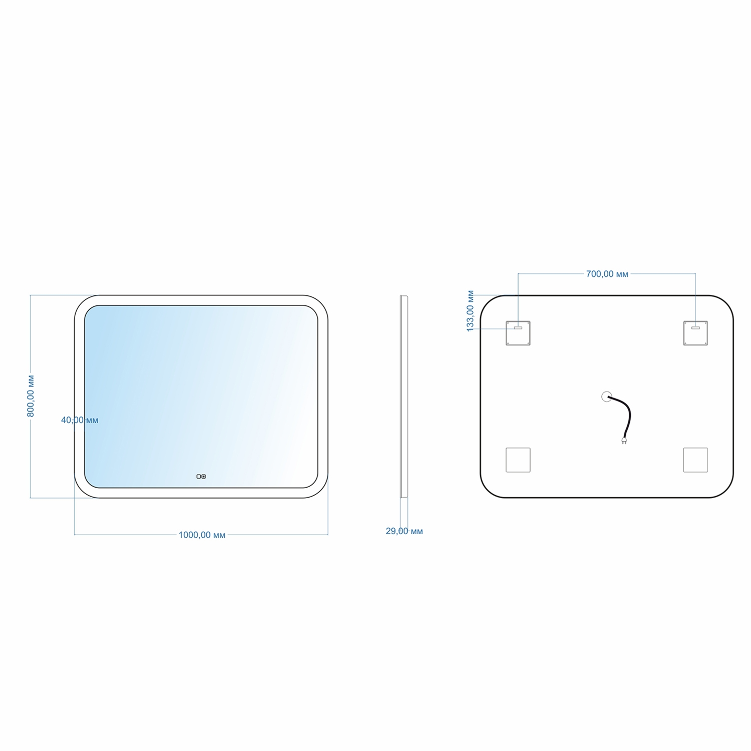 Зеркало MIXLINE "Стив-2" 1000*800 сенсорный выключатель, двойной подогрев (548629) - фото 7