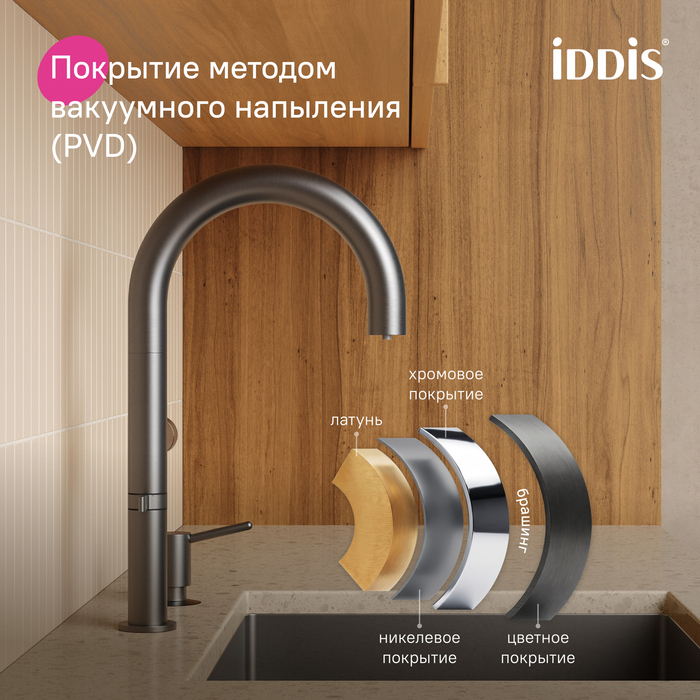 Смеситель для кухни IDDIS Спин (Spin) с каналом для фильтрованной воды и круговым дивертором, графит (SPNGMCFi05) - фото 11