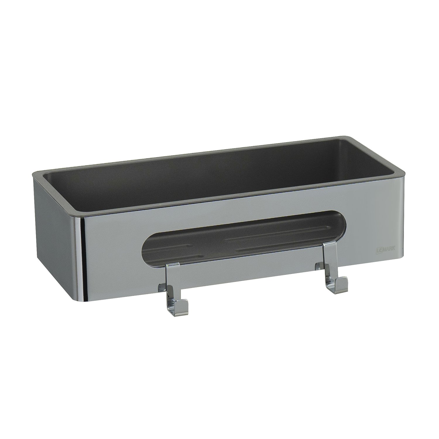 Полка для душа прямая Lemark SHELF LINE из нерж. стали с крючками, хром/вставка-пластик графит (9771043) - фото 1