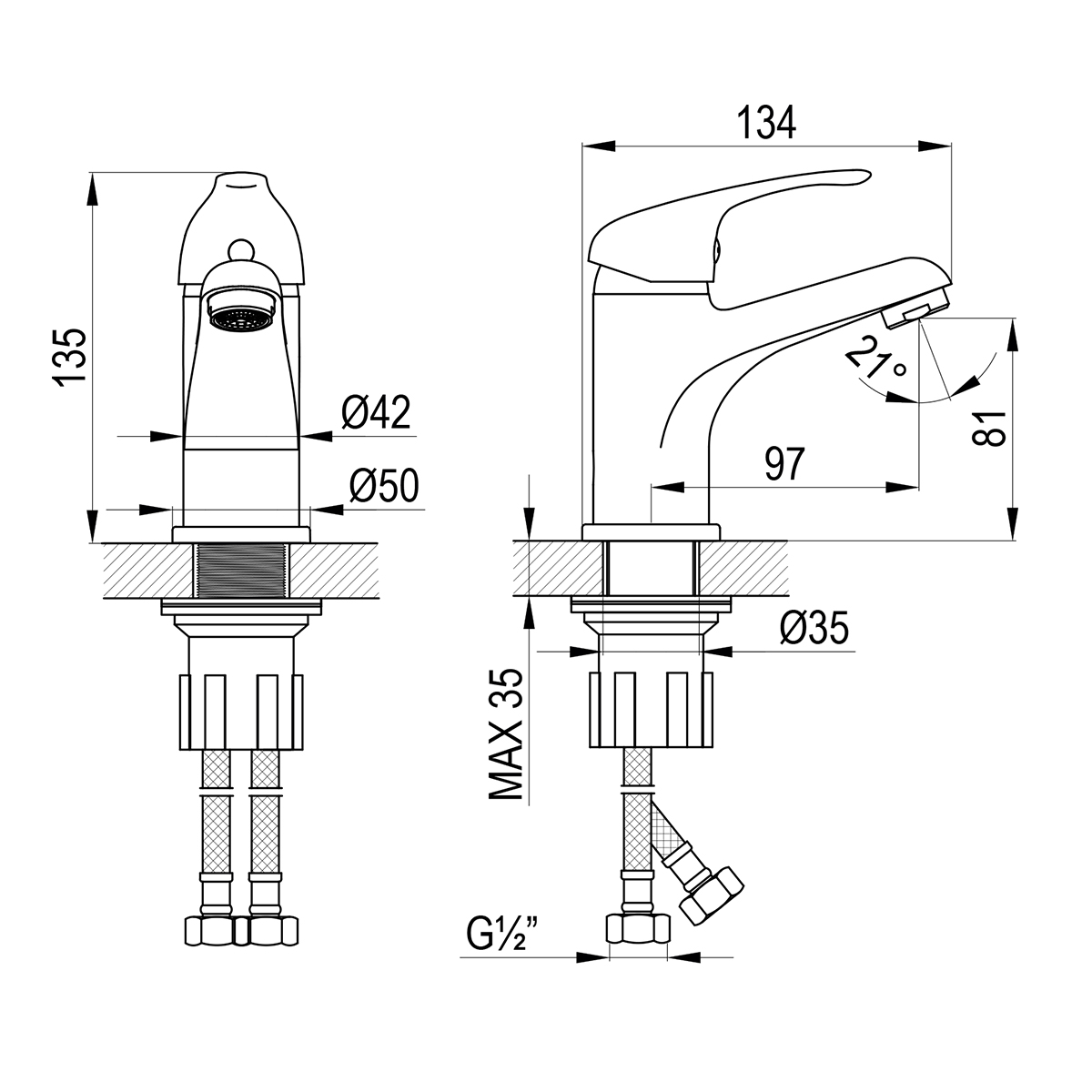 Смеситель Rossinka для раковины монолитный (A35-13) - фото 2