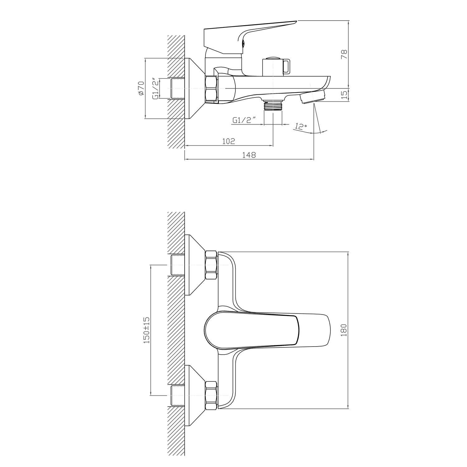 Смеситель для ванны 35k MIXLINE МЛ14-01 (ML14-01) (556602) - фото 5