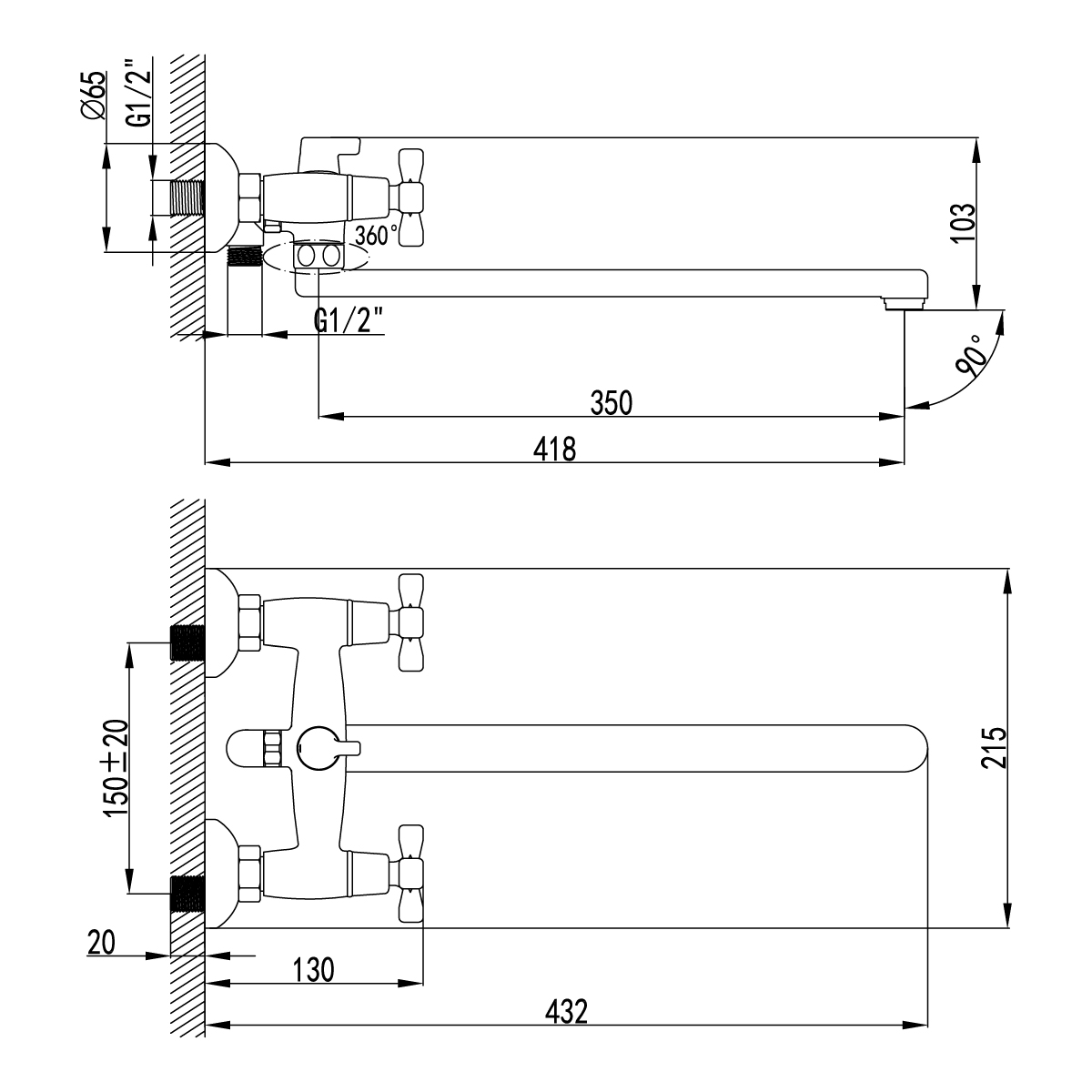 Смеситель для ванны Lemark Benefit (LM2512C) - фото 3