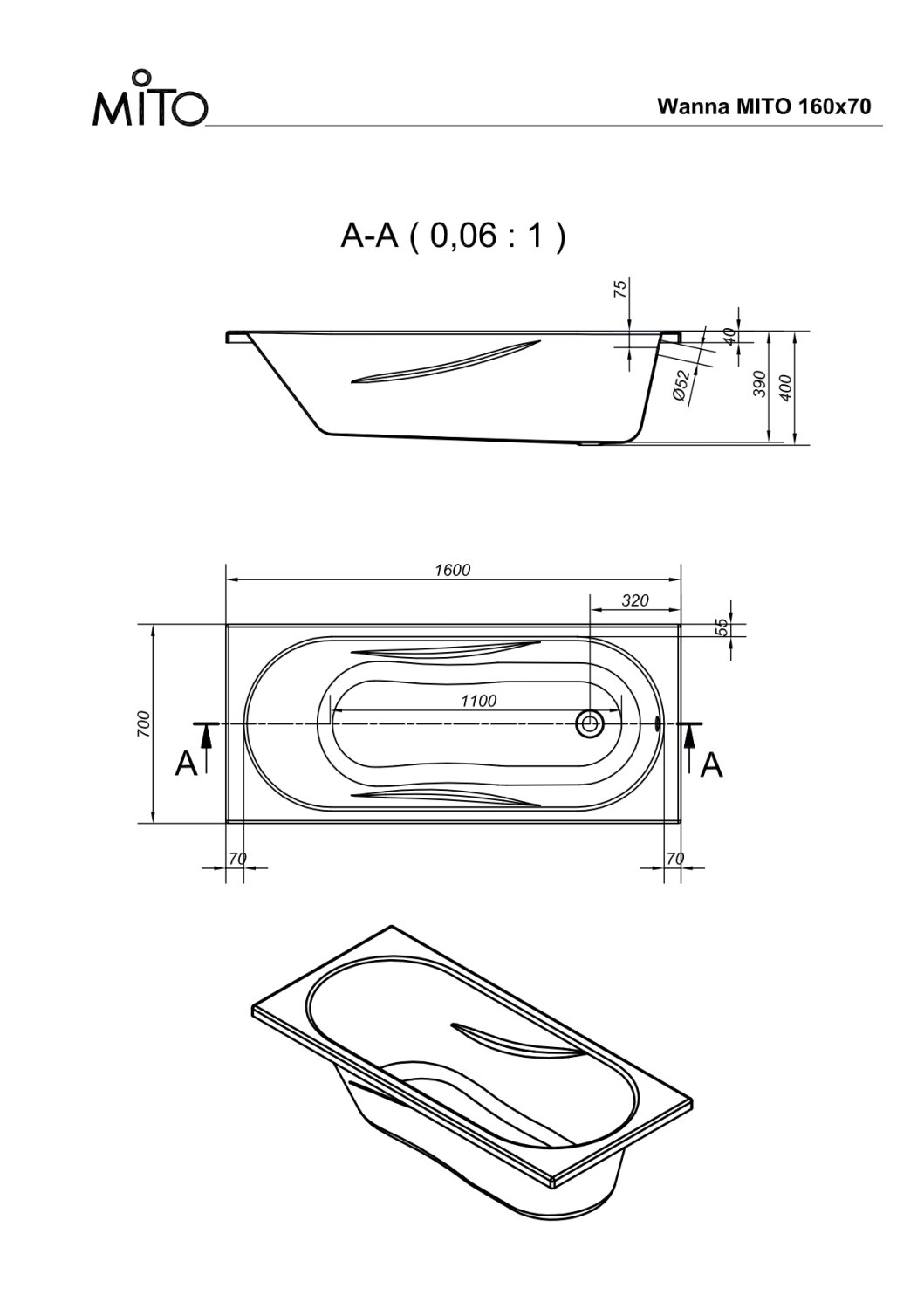 Ванна прямоугольная MITO RED 160x70 (63376) - фото 3
